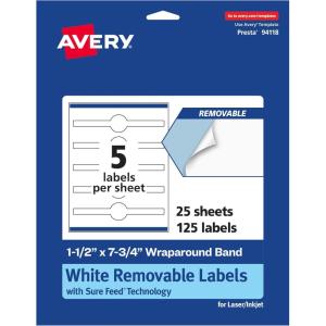 imageAvery Matte White Removable Wraparound Band Labels Sure Feed Technology 15quot x 775quot PrinttoTheEdge Cigar Band Labels 75 Total LaserInkjet Printable125 labels