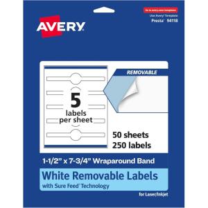 imageAvery Matte White Removable Wraparound Band Labels Sure Feed Technology 15quot x 775quot PrinttoTheEdge Cigar Band Labels 75 Total LaserInkjet Printable250 labels