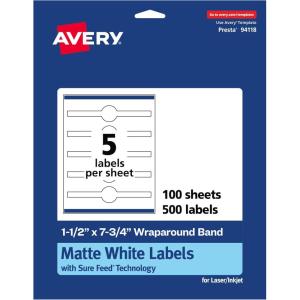 imageAvery Matte White Wraparound Band Labels Sure Feed Technology 15quot x 775quot Cigar Band Labels PrinttoTheEdge Permanent Adhesive LaserInkjet Printable 125 Total500 labels