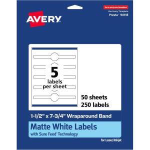 imageAvery Matte White Wraparound Band Labels Sure Feed Technology 15quot x 775quot Cigar Band Labels PrinttoTheEdge Permanent Adhesive LaserInkjet Printable 125 Total250 labels