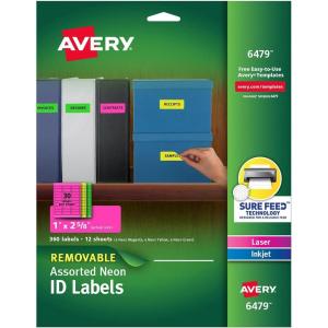 imageAvery Multipurpose Labels Removable Assorted Neon 1 x 2625 Inches Pack of 360 64791H x 2 58W