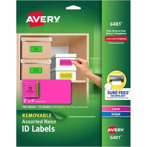imageAvery Multipurpose Labels Removable Assorted Neon 2 x 4 Inches Pack of 120 6481Assorted