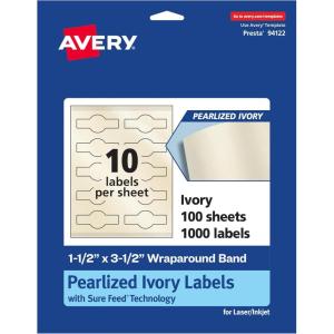 imageAvery Pearlized Ivory Cigar Labels Sure Feed Technology PrinttoTheEdge 15quot x 35quot 100 Labels LaserInkjet Compatible1 000 labels
