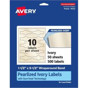 imageAvery Pearlized Ivory Cigar Labels Sure Feed Technology PrinttoTheEdge 15quot x 35quot 100 Labels LaserInkjet Compatible500 labels