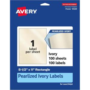 imageAvery Pearlized Ivory Rectangle Labels 85quot x 11quot 10 Pearlized Ivory Labels LaserInkjet Printable100 labels