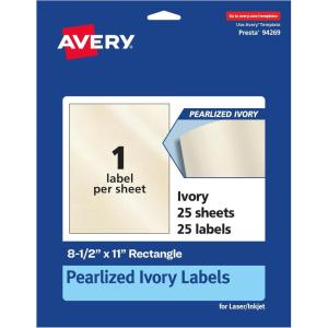 imageAvery Pearlized Ivory Rectangle Labels 85quot x 11quot 10 Pearlized Ivory Labels LaserInkjet Printable25 labels