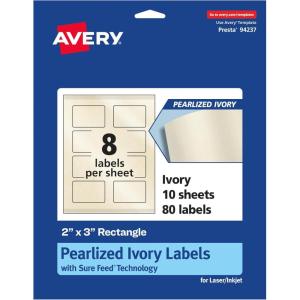 imageAvery Pearlized Ivory Rectangle Labels Sure Feed Technology PrinttoTheEdge 2quot x 3quot 80 Pearlized Ivory Labels LaserInkjet Printable80 labels