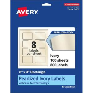 imageAvery Pearlized Ivory Rectangle Labels Sure Feed Technology PrinttoTheEdge 2quot x 3quot 80 Pearlized Ivory Labels LaserInkjet Printable800 labels
