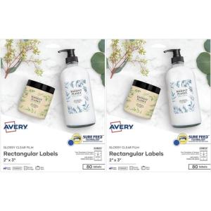 imageAvery Printable Blank Rectangle Labels 2quot x 3quot Glossy Crystal Clear 80 Customizable Labels 22822Pack of 2