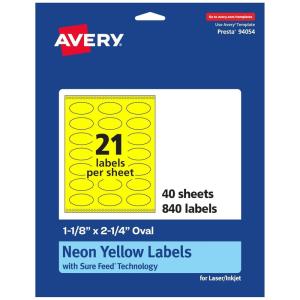imageAvery Printable Oval Labels Sure Feed Technology 118quot x 214quot Neon Yellow Labels PrinttoTheEdge LaserInkjet Printable 210 Total Great for Soaps and Candles840 labels