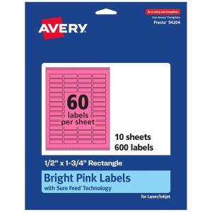 imageAvery Printable Rectangle Labels Sure Feed Technology 12quot x 134quot Bright Pink Labels PrinttoTheEdge LaserInkjet Printable 600 Total Great for Jars and More600 labels