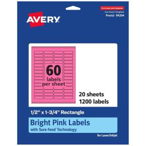 imageAvery Printable Rectangle Labels Sure Feed Technology 12quot x 134quot Bright Pink Labels PrinttoTheEdge LaserInkjet Printable 600 Total Great for Jars and More1 200 labels