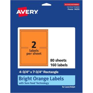 imageAvery Printable Rectangle Labels Sure Feed Technology 434quot x 734quot Bright Orange Labels PrinttoTheEdge LaserInkjet Printable 20 Total Great for Shipping and Packaging160 labels