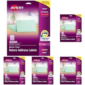 imageAvery Printable Return Address Labels with Sure Feed 05quot x 175quot Matte Clear 800 Blank Mailing Labels 1566712 in X 134 in Pack of 5