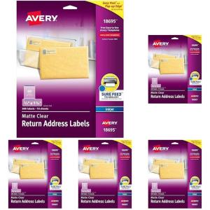 imageAvery Printable Return Address Labels with Sure Feed 23quot x 134quot Matte Clear 600 Blank Mailing Labels 1869523 in X 134 in Pack of 5