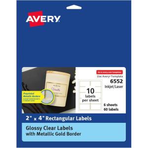 imageAvery Printable Round Labels 2quot Diameter Matte White with Metallic Gold Borders Permanent Adhesive 120 Blank Labels Great for Weddings Showers Holidays and More 22876Glossy Clear Gold Borders