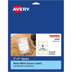 imageAvery Printable Round Labels 2quot Diameter Matte White with Metallic Gold Borders Permanent Adhesive 120 Blank Labels Great for Weddings Showers Holidays and More 22876WhiteGold