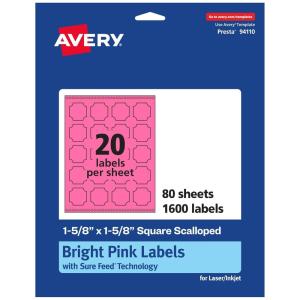 imageAvery Printable Square Scalloped Labels Sure Feed Technology 158quot x 158quot Bright Pink Labels PrinttoTheEdge LaserInkjet Printable 200 Total Great for Cosmetics and Jars1 600 labels