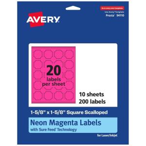 imageAvery Printable Square Scalloped Labels Sure Feed Technology 158quot x 158quot Neon Magenta Labels PrinttoTheEdge LaserInkjet Printable 200 Total Great for Cosmetics and Jars200 labels