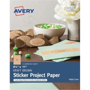 imageAvery Printable Sticker Paper 85quot x 11quot Kraft Brown Inkjet Printer 15 Craft Paper Sheets 4392Pack of 15