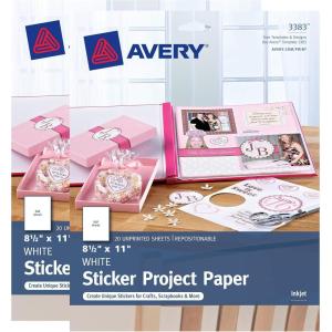 imageAvery Printable Sticker Paper 85quot x 11quot Matte White Inkjet Printer 40 Repositionable Sticker Sheets Great for Shipping Labels Product Labels and More 2Pack of 338320 Sheets  Pack of 2
