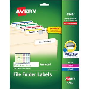 imageAvery TrueBlock File Folder Labels 23quot x 3716quot 750 Printable Labels Assorted Colors Permanent 526623 in X 3716 in