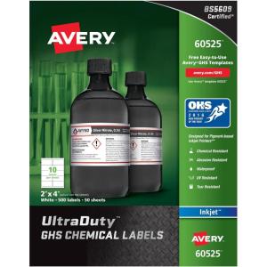 imageAvery UltraDuty GHS Chemical Labels for Pigment Inkjet Printers Waterproof UV Resistant 2x4500Pk 60525