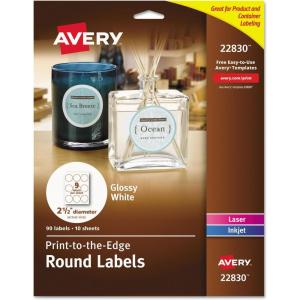 imageRound Printtothe Edge Labels with SureFeed 25quot dia Glossy White 90PK