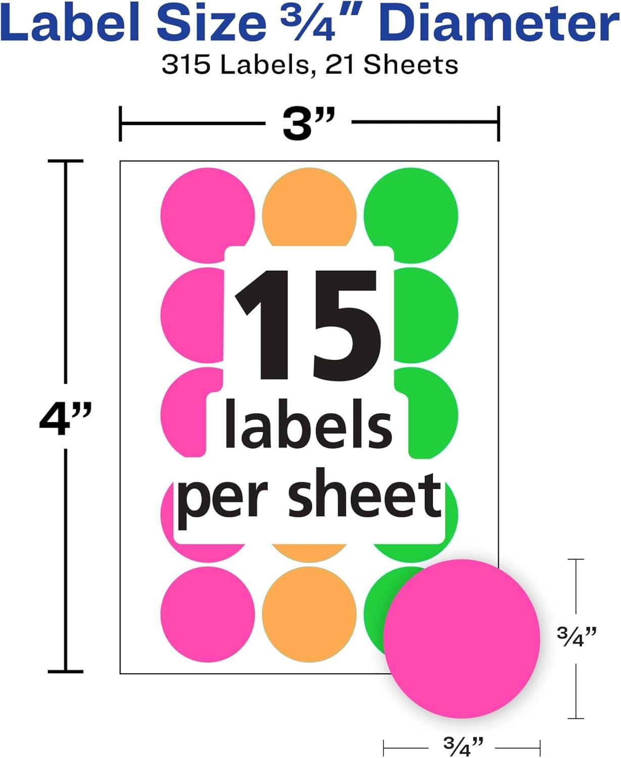imageAvery ColorCoding Removable Labels 34 Inch Round Labels Assorted Neon Colors NonPrintable 315 Dot Stickers Total 673336 Pack