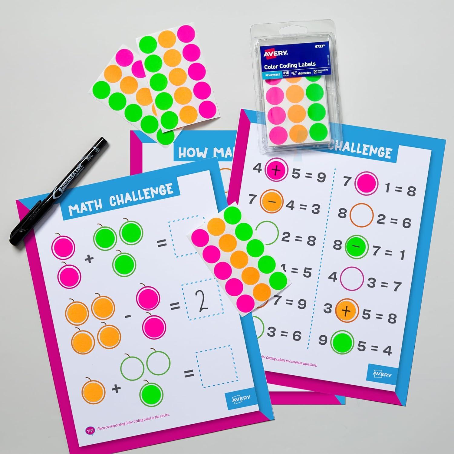 imageAvery ColorCoding Removable Labels 34 Inch Round Labels Assorted Neon Colors NonPrintable 315 Dot Stickers Total 673336 Pack
