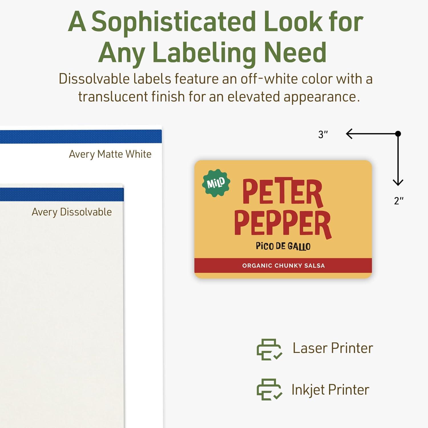 imageAvery Dissolvable Rectangle Labels Sure Feed Technology 2quot x 3quot Matte White PrinttoTheEdge LaserInkjet Printable 200 Labels Total200 labels