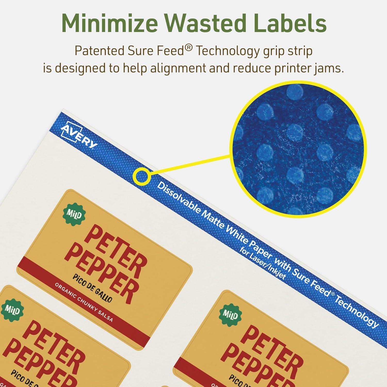 imageAvery Dissolvable Rectangle Labels Sure Feed Technology 2quot x 3quot Matte White PrinttoTheEdge LaserInkjet Printable 200 Labels Total80 labels