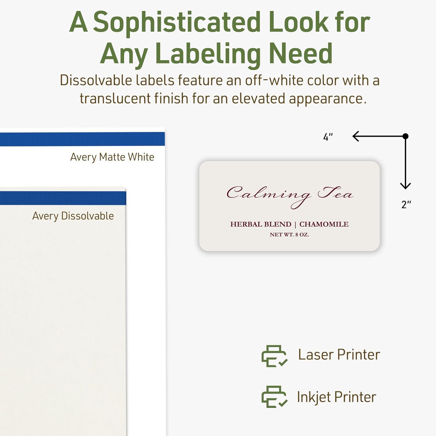 imageAvery Dissolvable Rectangle Labels Sure Feed Technology 2quot x 4quot Matte White LaserInkjet Printable 250 Labels Total FreezerSafe MicrowaveSafe RefrigeratorSafe50 labels