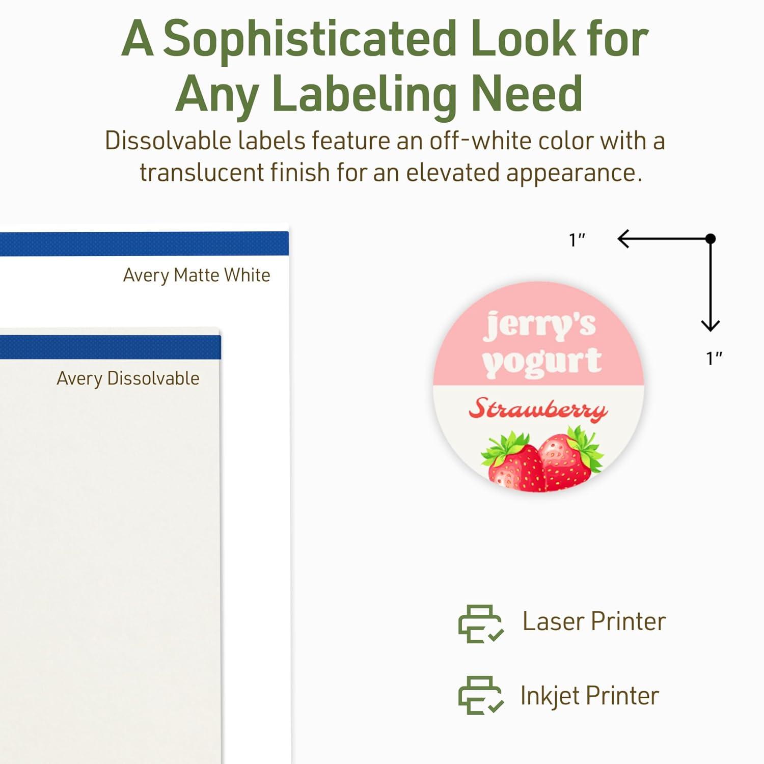 imageAvery Dissolvable Round Labels Sure Feed Technology 1quot Diameter Matte White PrinttoTheEdge LaserInkjet Printable 1200 Labels Total240 labels