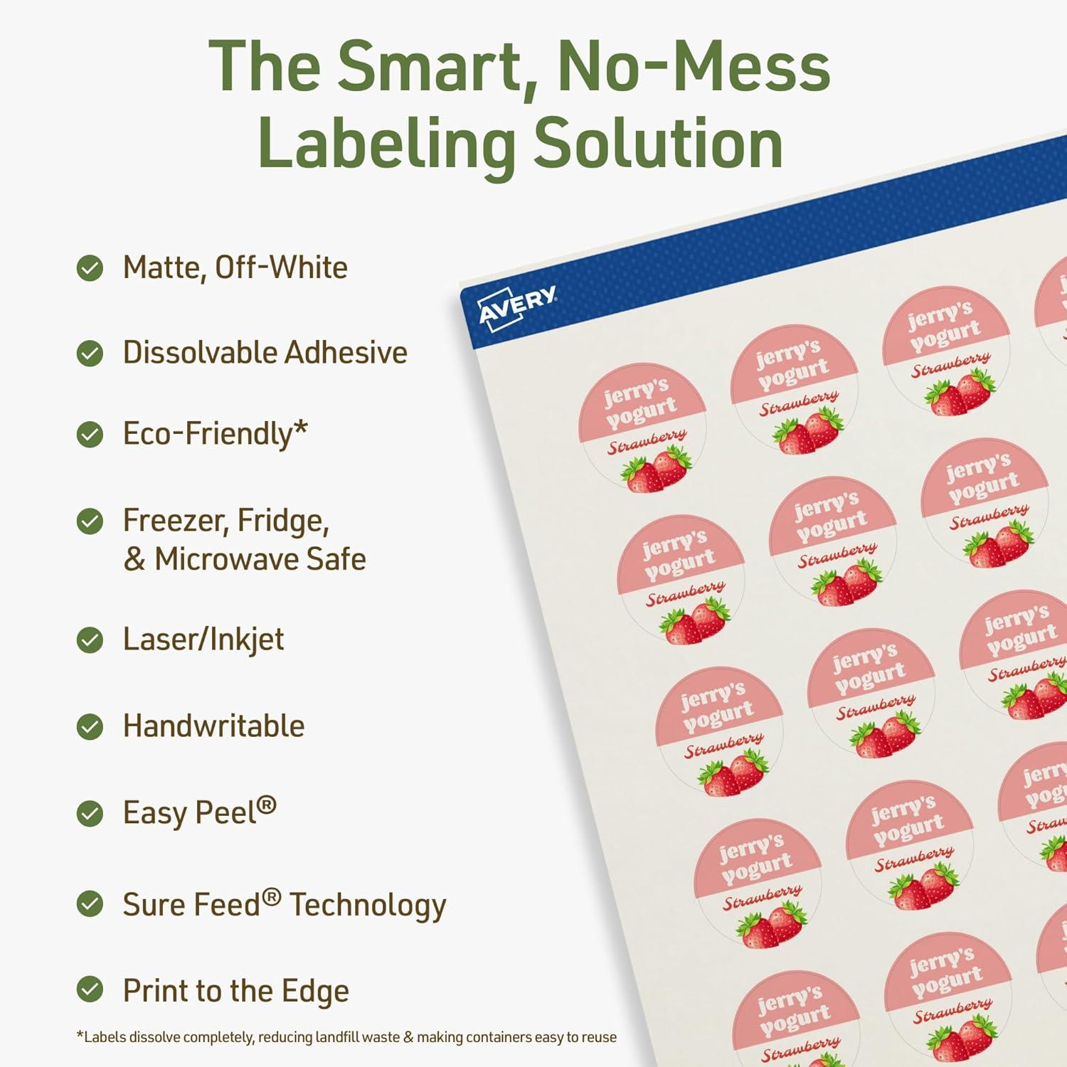 imageAvery Dissolvable Round Labels Sure Feed Technology 1quot Diameter Matte White PrinttoTheEdge LaserInkjet Printable 1200 Labels Total480 labels