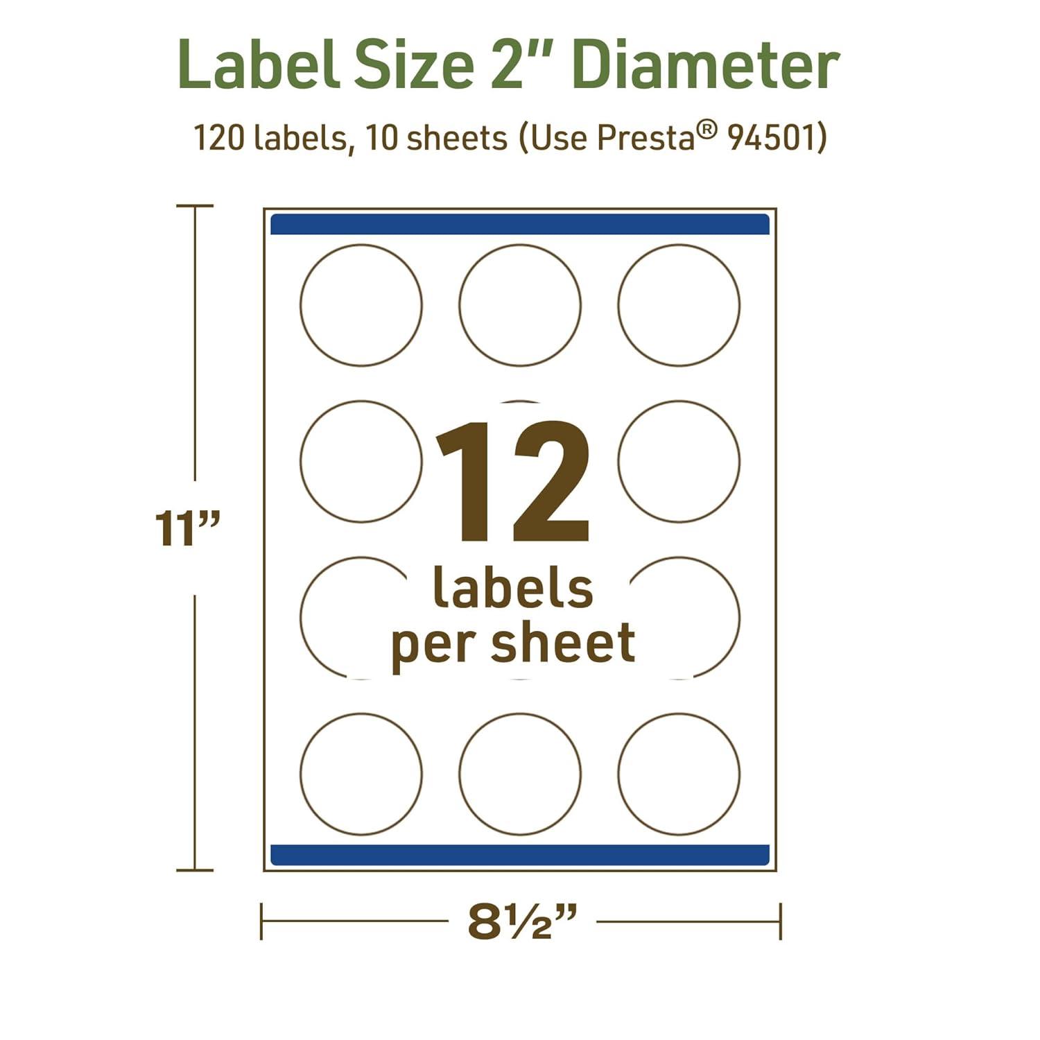 imageAvery Dissolvable Round Labels Sure Feed Technology 2quot Diameter Matte White PrinttoTheEdge LaserInkjet Printable 60 Labels Total120 labels