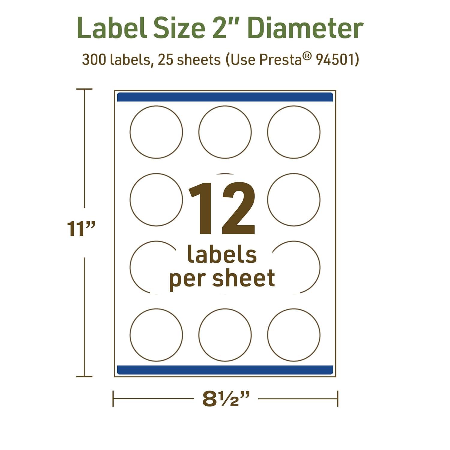 imageAvery Dissolvable Round Labels Sure Feed Technology 2quot Diameter Matte White PrinttoTheEdge LaserInkjet Printable 60 Labels Total300 labels