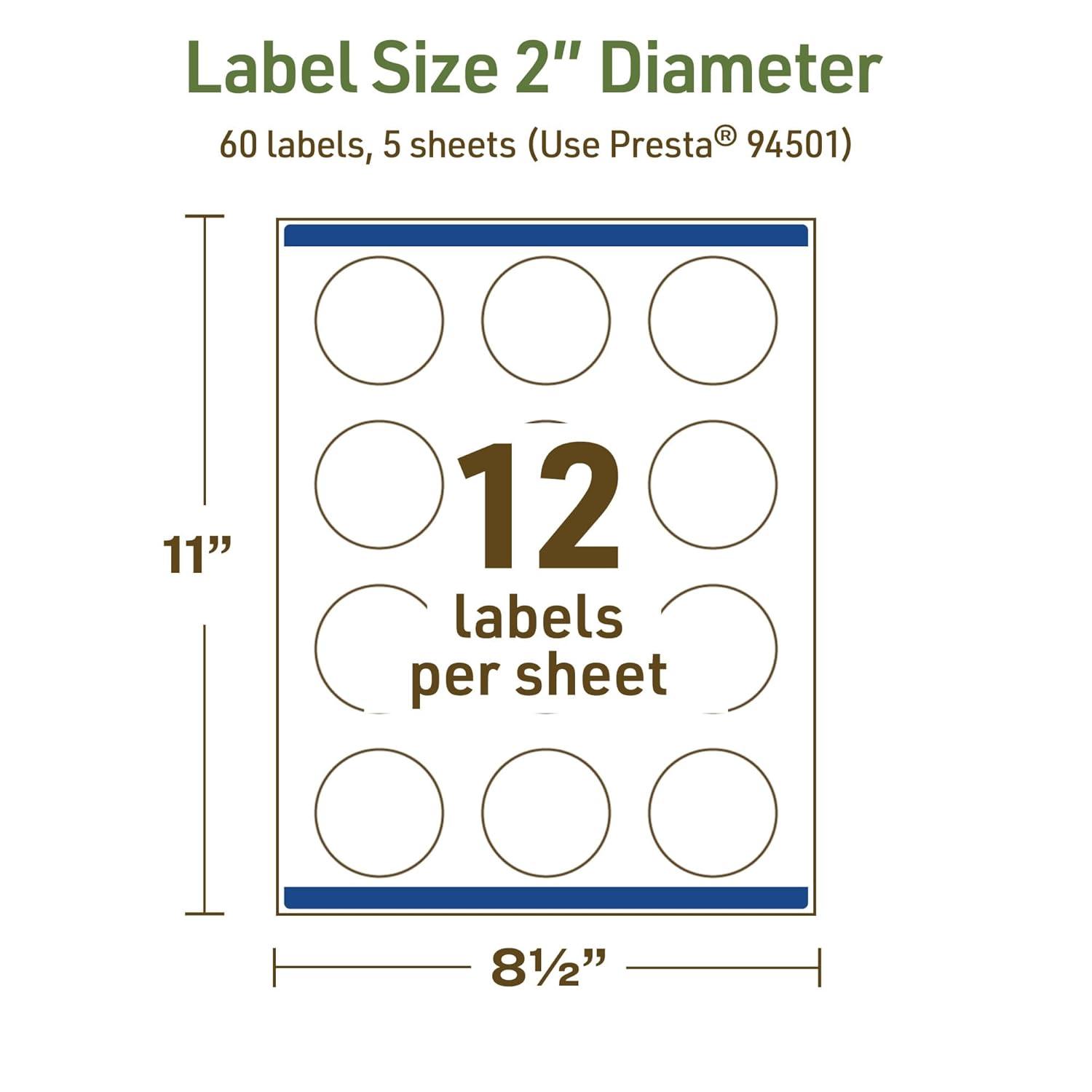 imageAvery Dissolvable Round Labels Sure Feed Technology 2quot Diameter Matte White PrinttoTheEdge LaserInkjet Printable 60 Labels Total60 labels