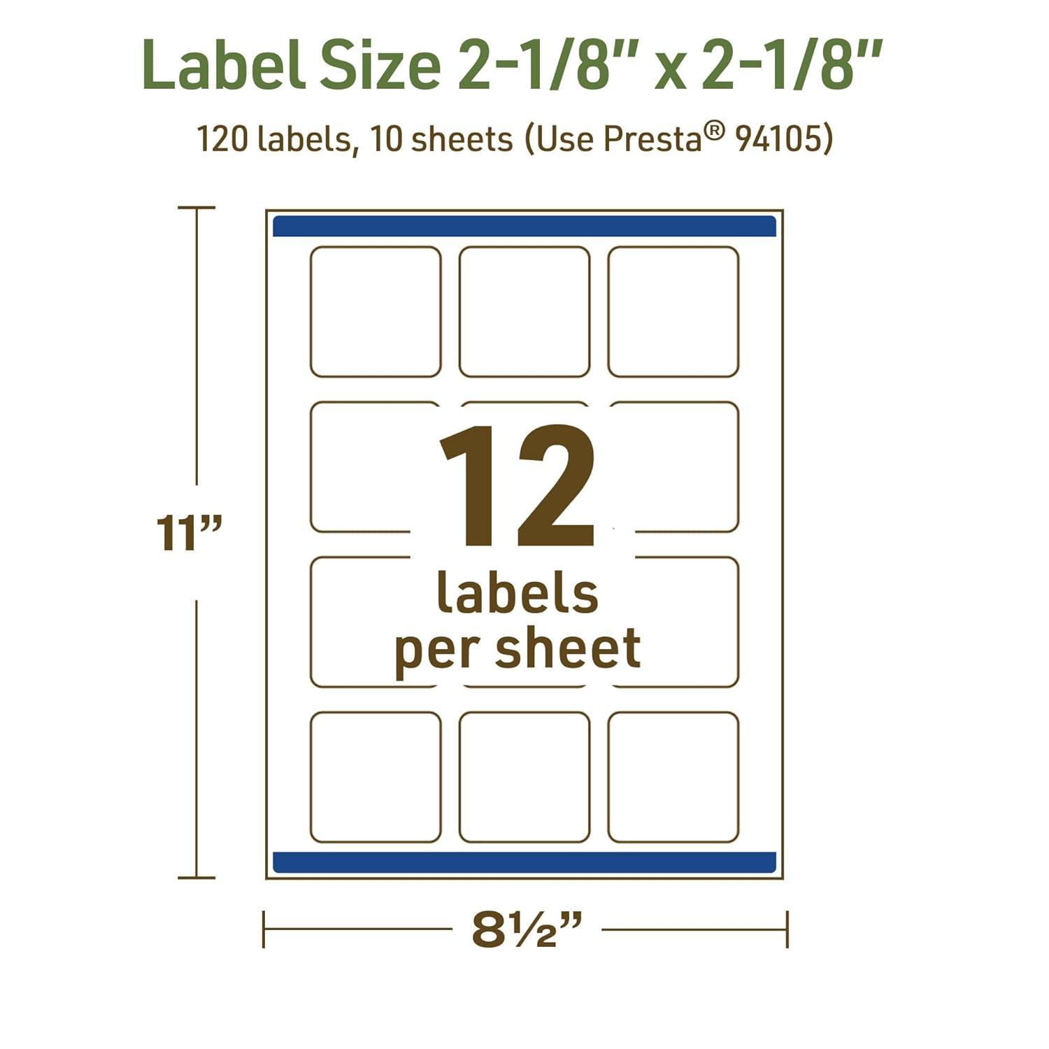 imageAvery Dissolvable Square Labels Sure Feed Technology 218quot x 218quot Matte White PrinttoTheEdge LaserInkjet Printable 120 Labels Total120 labels
