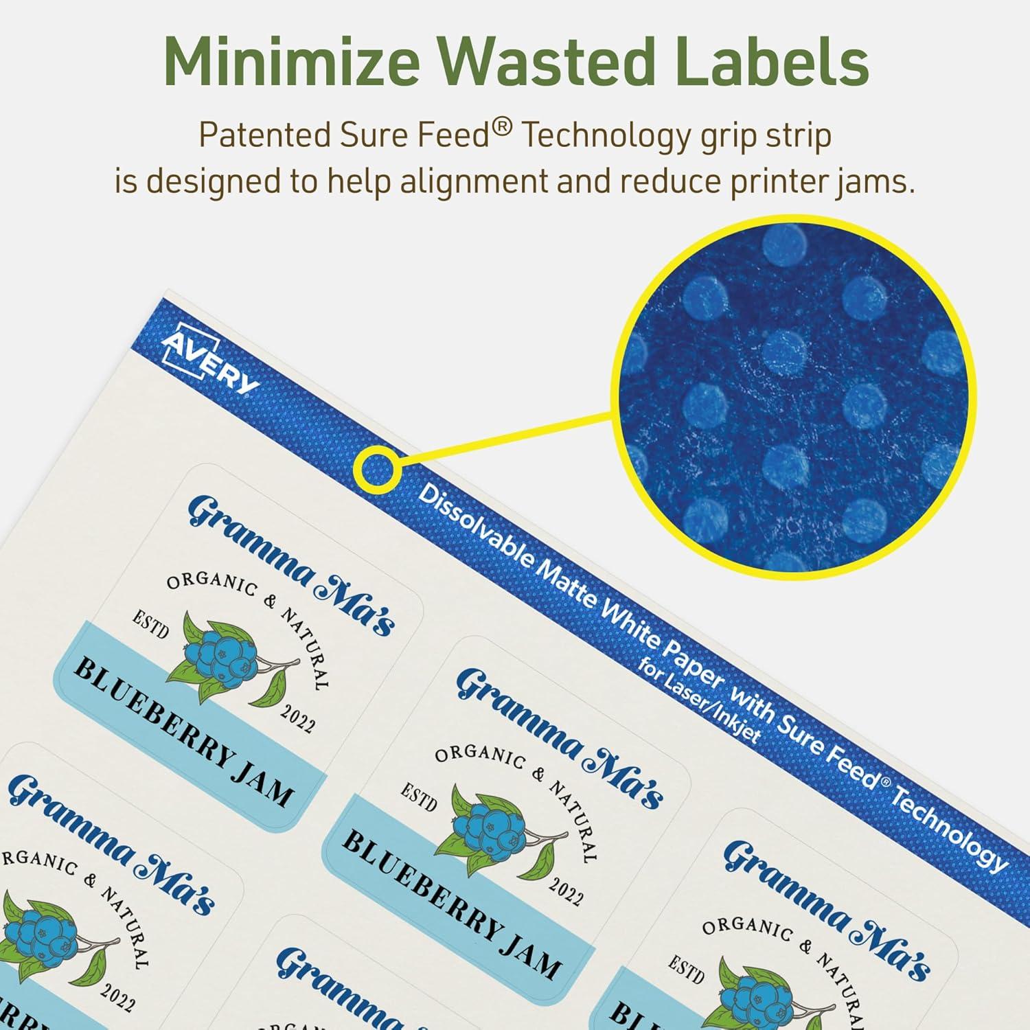 imageAvery Dissolvable Square Labels Sure Feed Technology 218quot x 218quot Matte White PrinttoTheEdge LaserInkjet Printable 120 Labels Total300 labels