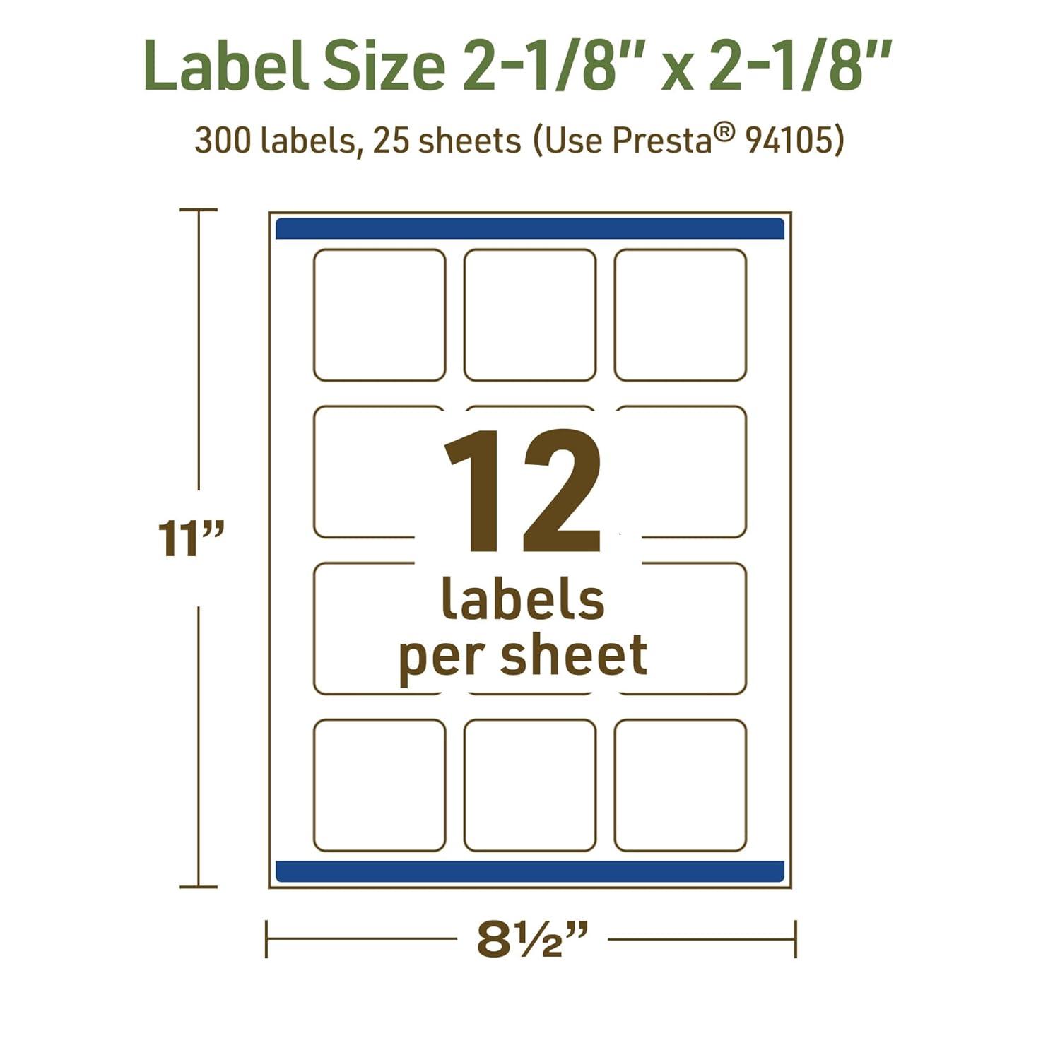 imageAvery Dissolvable Square Labels Sure Feed Technology 218quot x 218quot Matte White PrinttoTheEdge LaserInkjet Printable 120 Labels Total300 labels