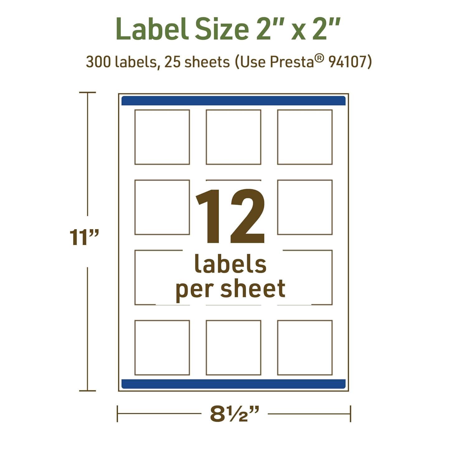imageAvery Dissolvable Square Labels Sure Feed Technology 2quot x 2quot Matte White PrinttoTheEdge LaserInkjet Printable 120 Labels Total300 labels