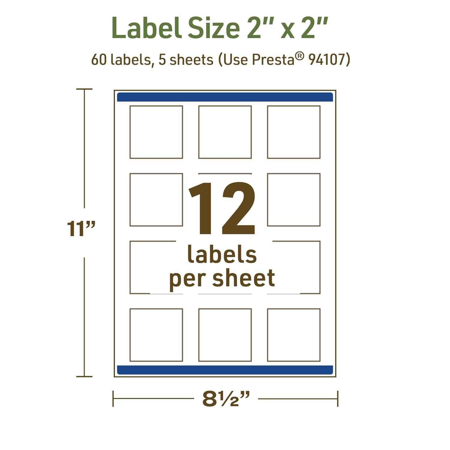imageAvery Dissolvable Square Labels Sure Feed Technology 2quot x 2quot Matte White PrinttoTheEdge LaserInkjet Printable 120 Labels Total60 labels