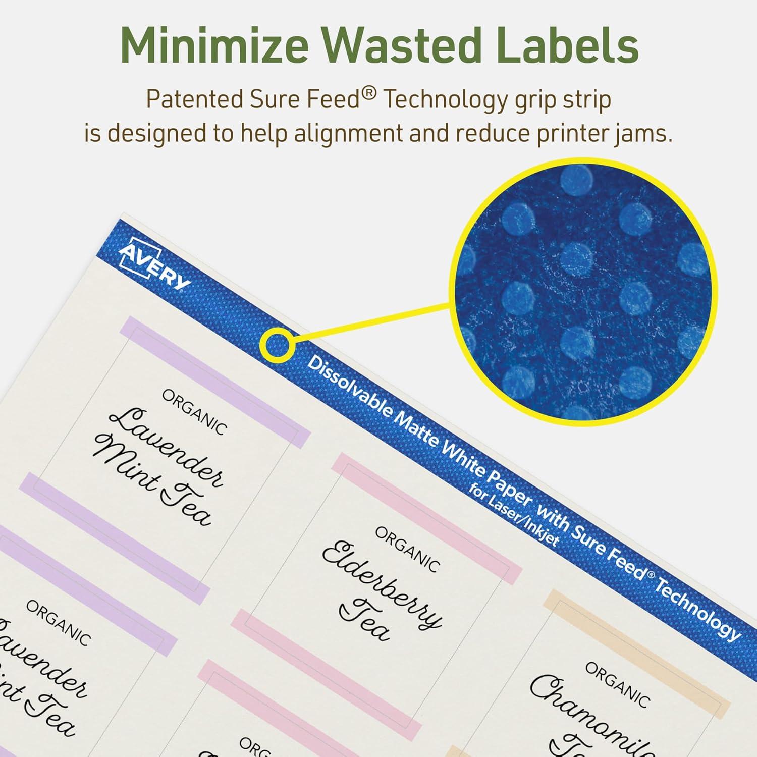 imageAvery Dissolvable Square Labels Sure Feed Technology 2quot x 2quot Matte White PrinttoTheEdge LaserInkjet Printable 120 Labels Total60 labels
