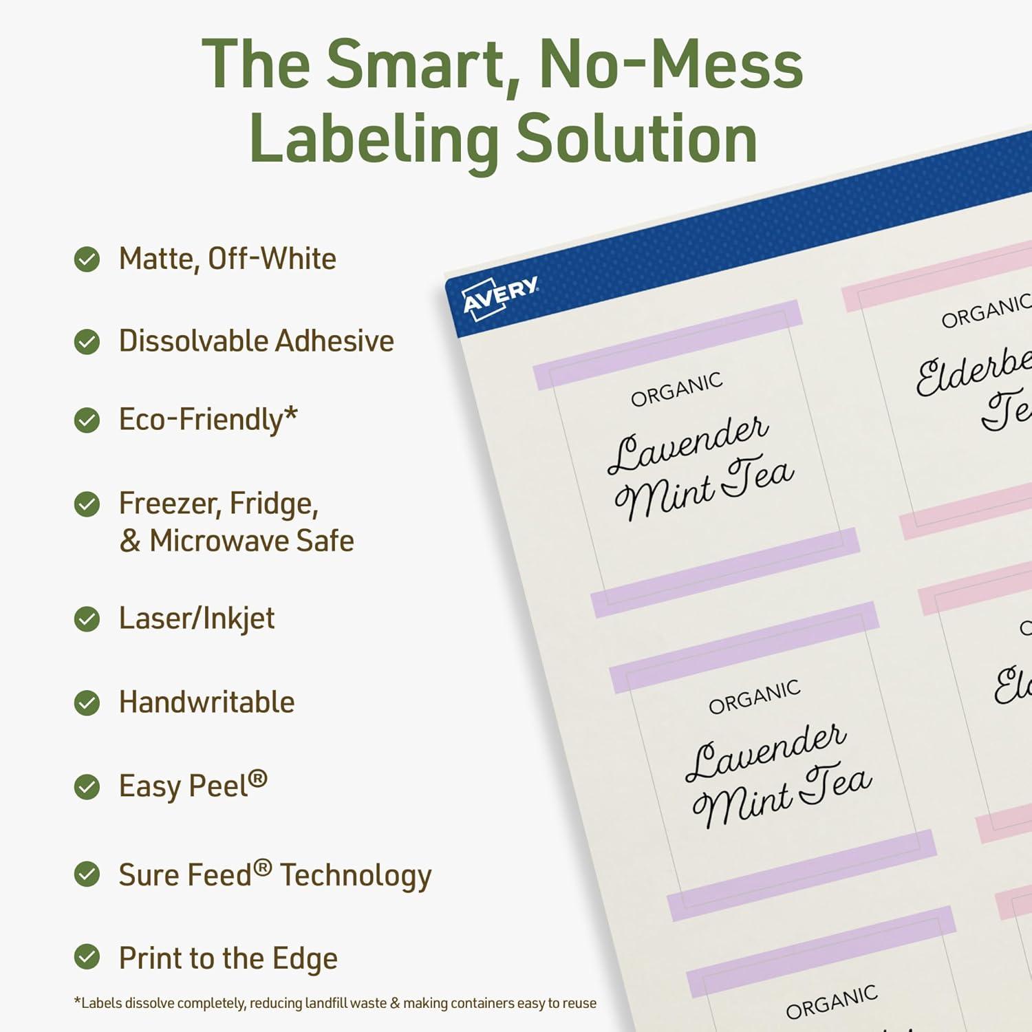 imageAvery Dissolvable Square Labels Sure Feed Technology 2quot x 2quot Matte White PrinttoTheEdge LaserInkjet Printable 120 Labels Total60 labels