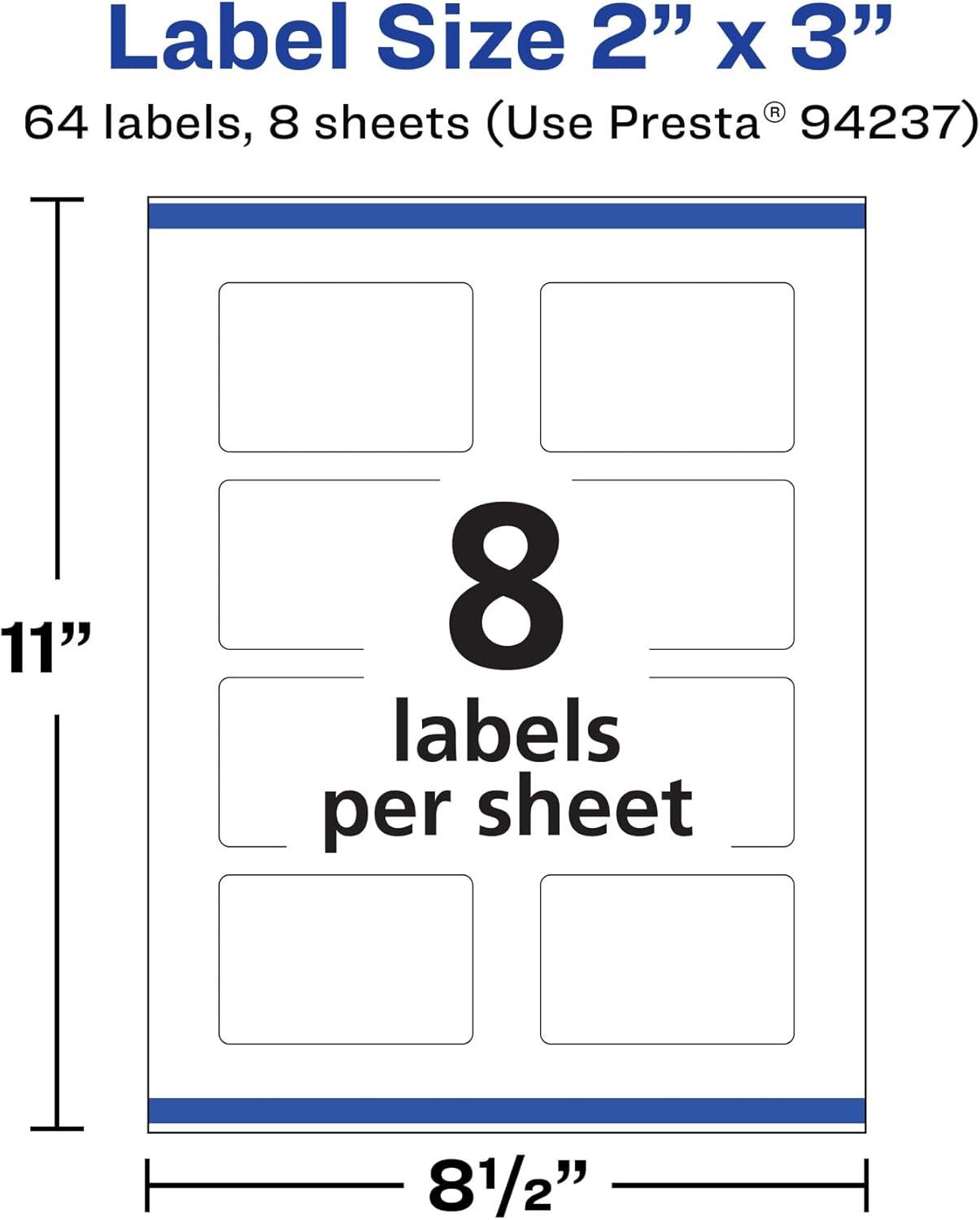 imageAvery Durable Removable Rectangle Labels Sure Feed Technology 2quot x 3quot Matte White Film WaterResistant PrinttoTheEdge LaserPigmentBased Inkjet Printable 64 Total64 labels