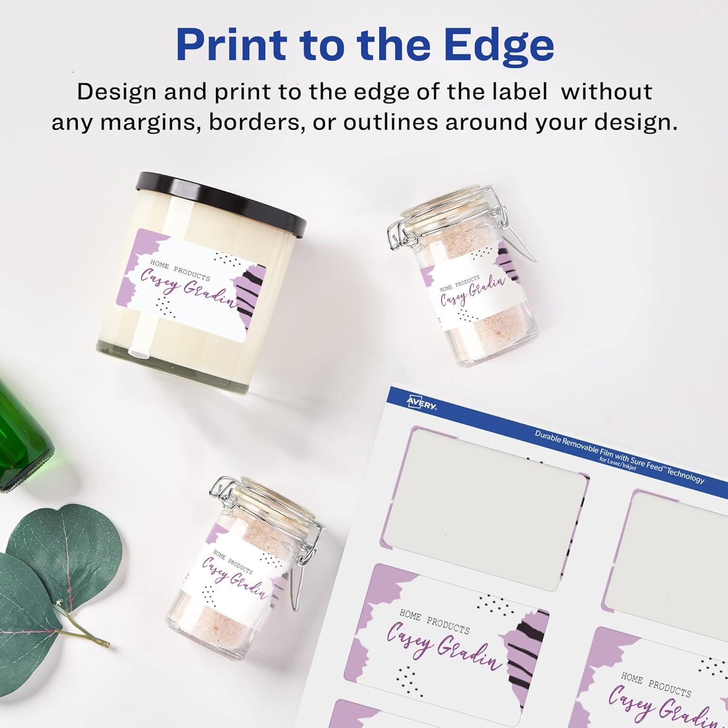 imageAvery Durable Removable Rectangle Labels Sure Feed Technology 2quot x 3quot Matte White Film WaterResistant PrinttoTheEdge LaserPigmentBased Inkjet Printable 64 Total24 labels