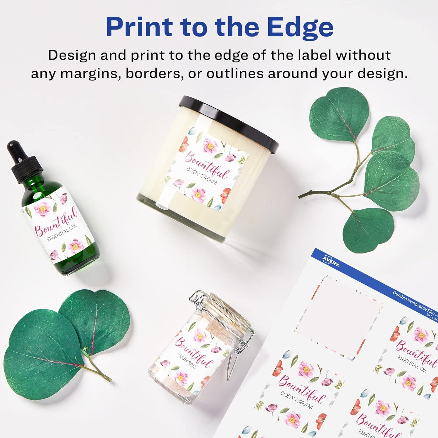 imageAvery Durable Removable Square Labels Sure Feed Technology 2quot x 2quot Matte White Film WaterResistant PrinttoTheEdge LaserPigmentBased Inkjet Printable 96 Total36 labels