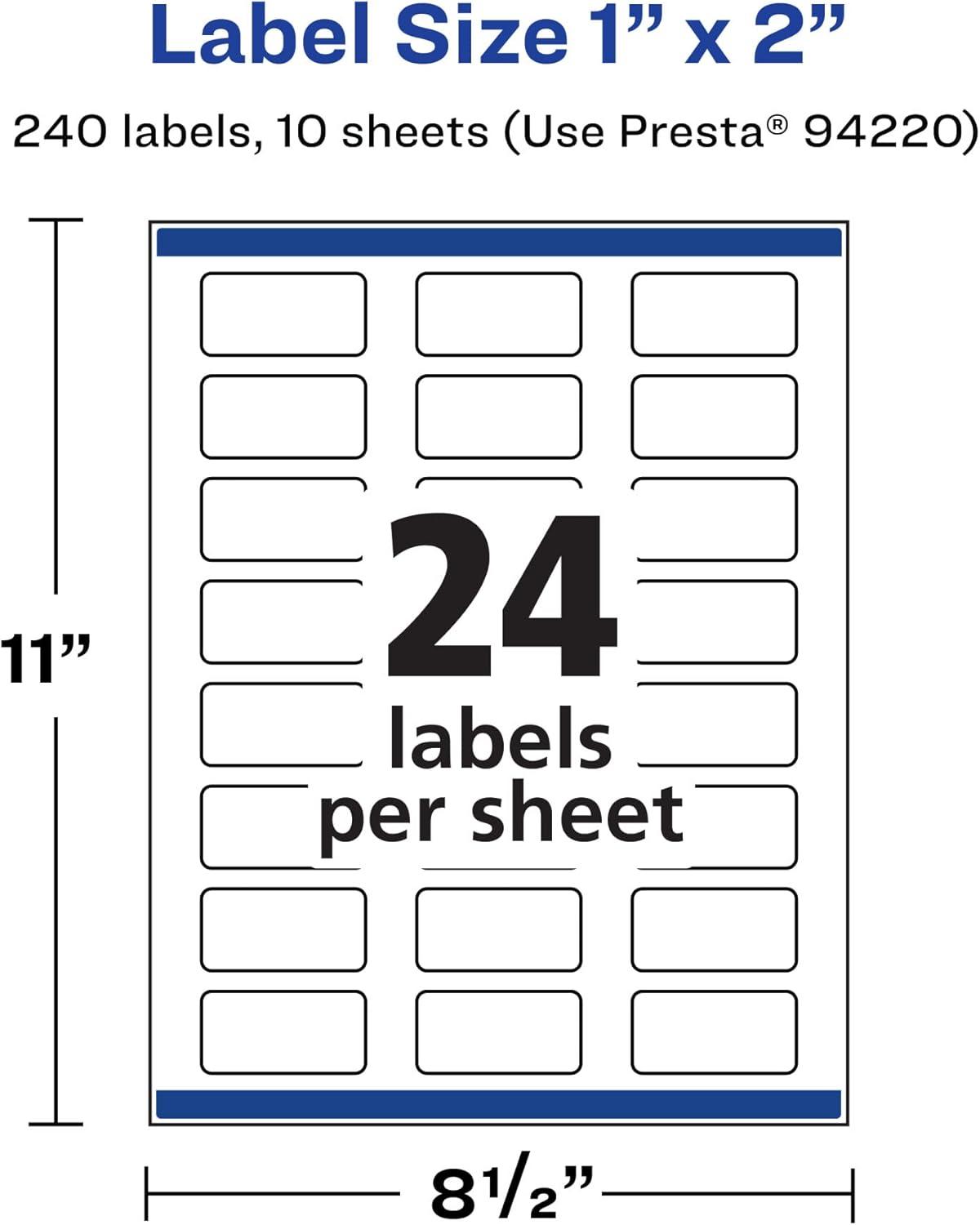 imageAvery Durable Waterproof Rectangle Labels Sure Feed Technology 1quot x 2quot 240 Total Oil and TearResistant Waterproof Labels PrinttoTheEdge LaserPigmentBased Inkjet Printable240 labels