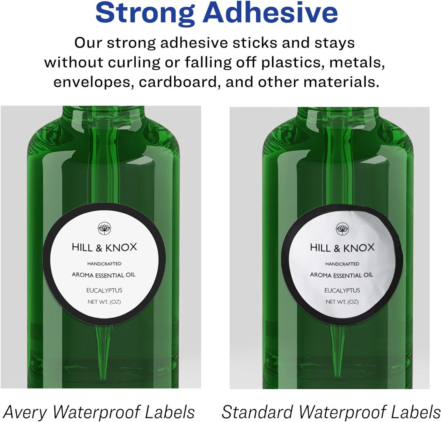 imageAvery Durable Waterproof Round Labels Sure Feed Technology 25quot Diameter 90 Total Oil and TearResistant Waterproof Labels PrinttoTheEdge LaserPigmentBased Inkjet Printable225 labels